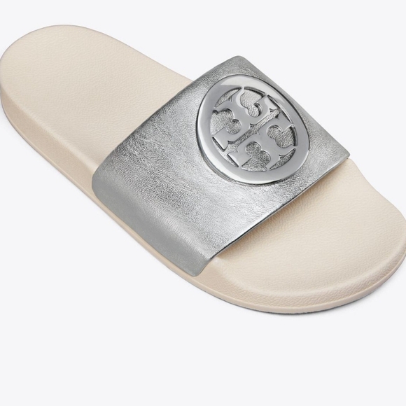 Tory Burch Leather Silver Slides Size 7 - Picture 1 of 8